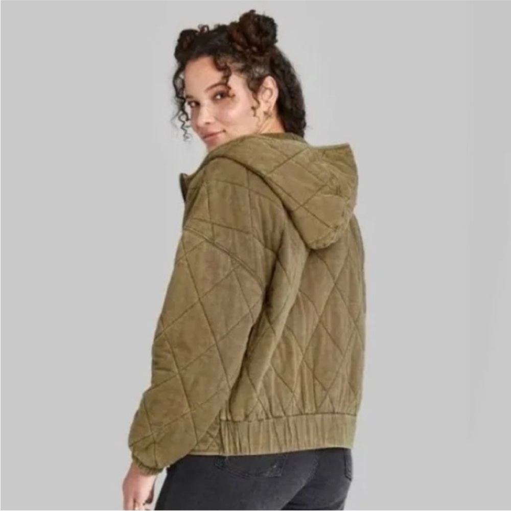 Wild Fable Quilted Olive Green Hooded Jacket EUC